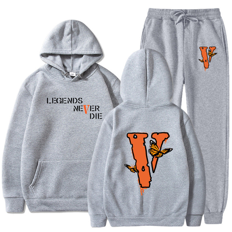 Vlone Hoodie & Pants 2 Piece Set Men'S Printed Hoodie Autumn Winter Sweater