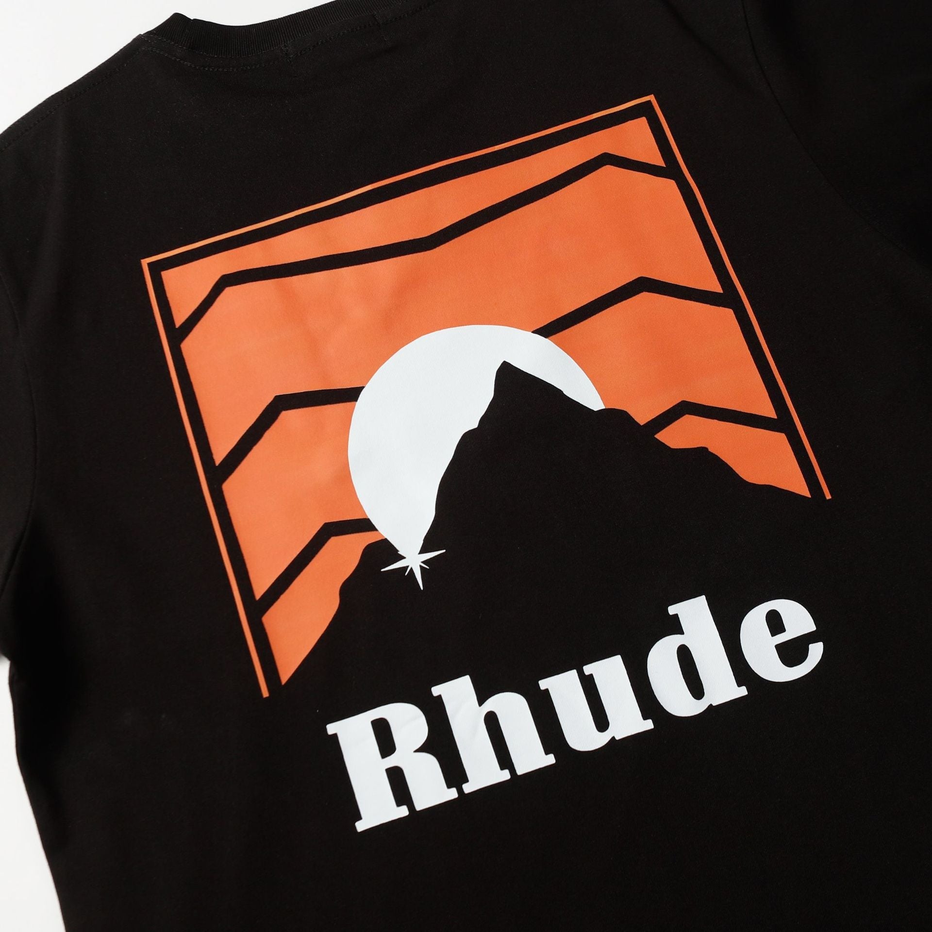 Rhude T Shirt Striped Sunset Snow Mountain Print Short Sleeve T-Shirt