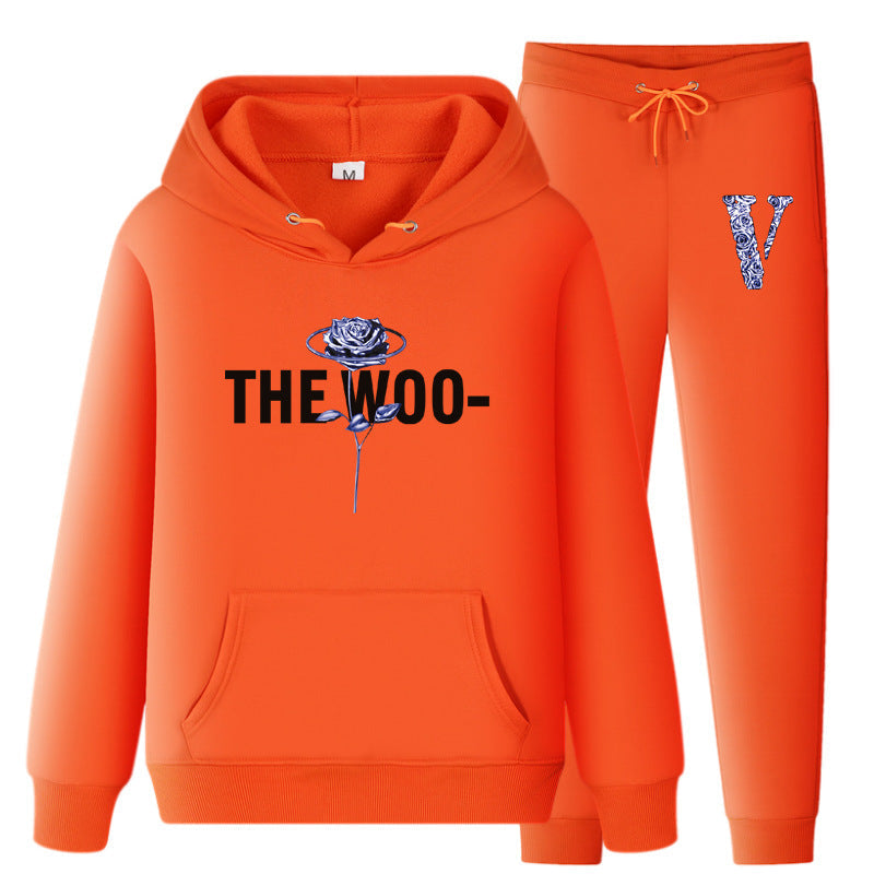 Vlone Hoodie & Pants 2 Piece Set V Printing Stylish Casual Hooded