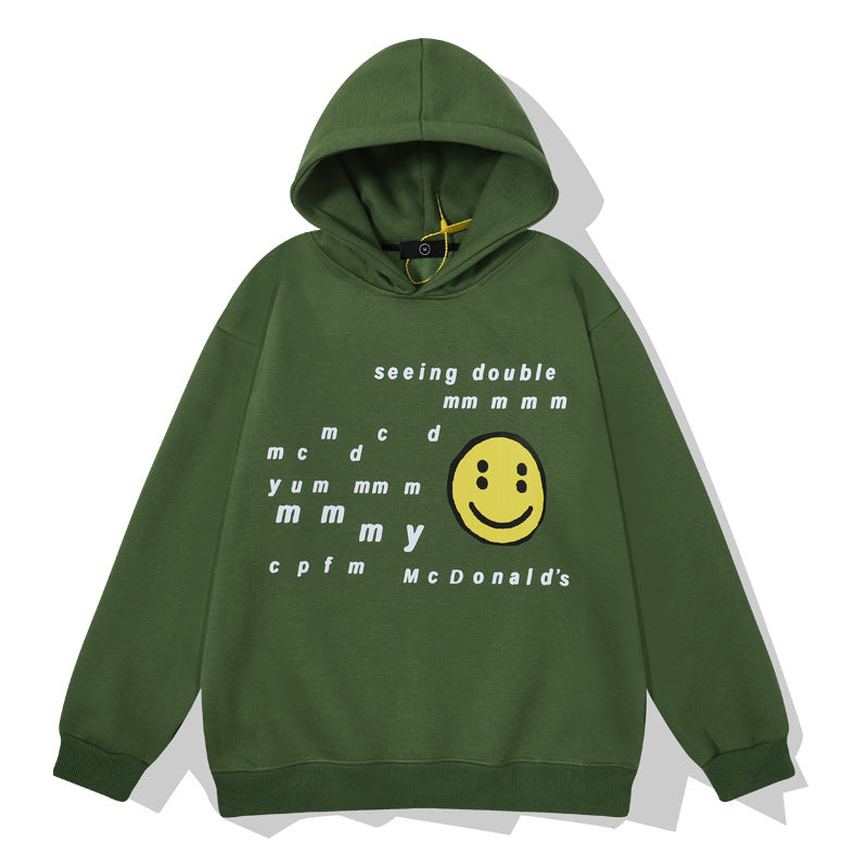 Kanye West Sunday Service Hoodie Autumn And Winter Smiley Printing Plus Velvet Hoodie