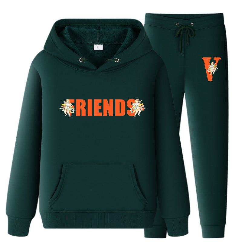 Vlone Hoodie & Pants 2 Piece Set Men'S Loose Printed Hoodie Sweater