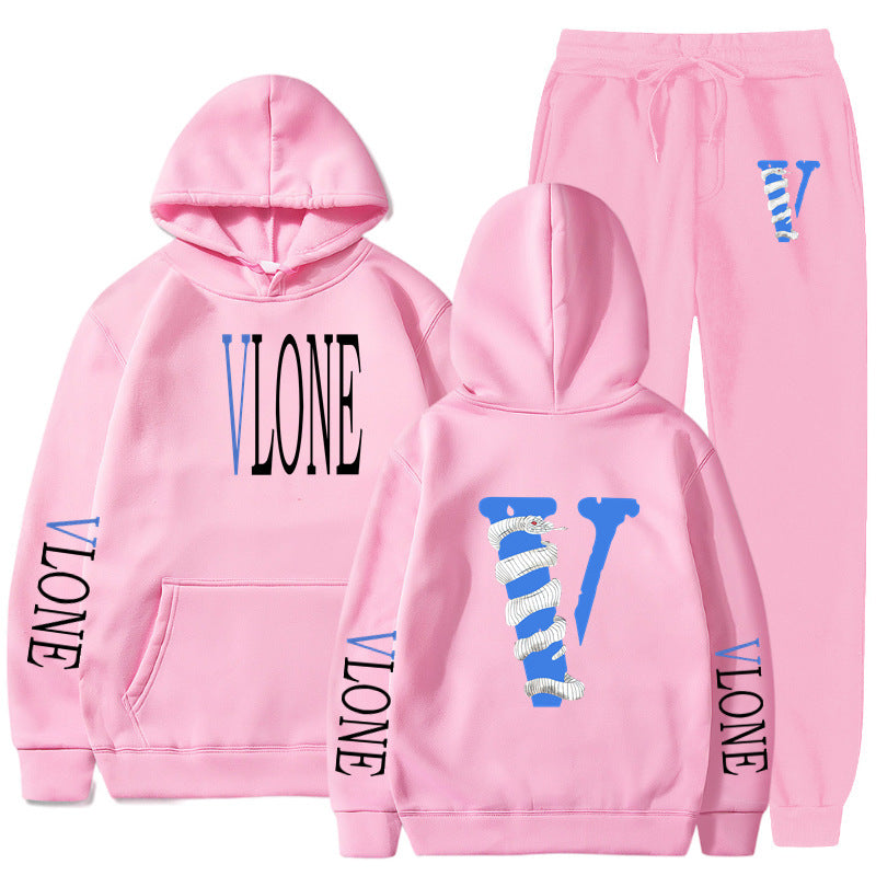 Vlone Hoodie & Pants 2 Piece Set Men'S Sweater Autumn And Winter Hoodie Baggy Coat
