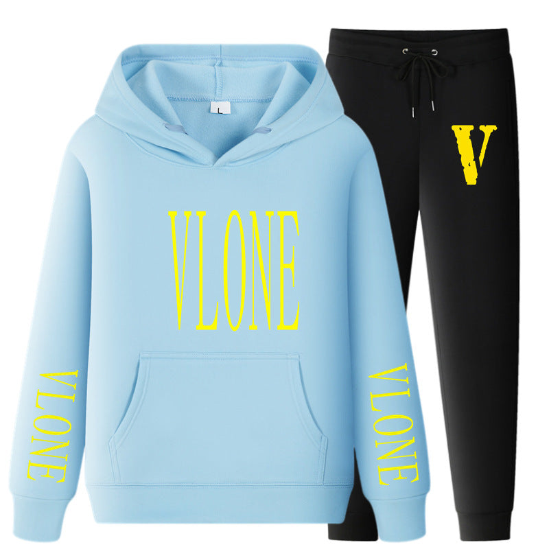 Vlone Hoodie & Pants 2 Piece Set Hoodie Men'S Women'S Pullover Outer Coat Suit