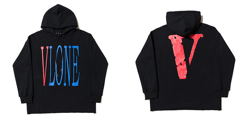 Vlone Hoodie Autumn And Winter Clothes Black And White Large V-Shaped Female Men And Women Couple Hooded Sweater