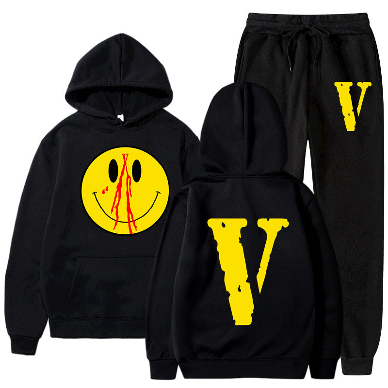 Vlone Hoodie & Pants 2 Piece Set Men'S Clothing Print Hoodie Sweater Men'S Loose