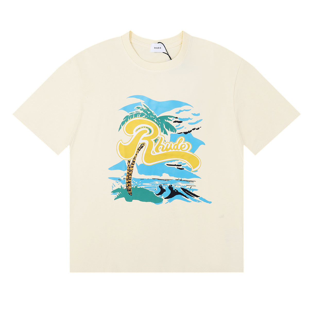 Rhude T Shirt Alphabet Coconut Racing Pattern Short Sleeve T-Shirt
