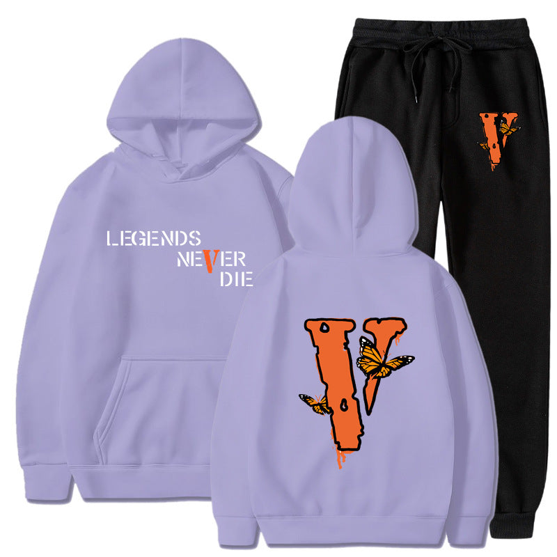 Vlone Hoodie & Pants 2 Piece Set Men'S Printed Hoodie Autumn Winter Sweater
