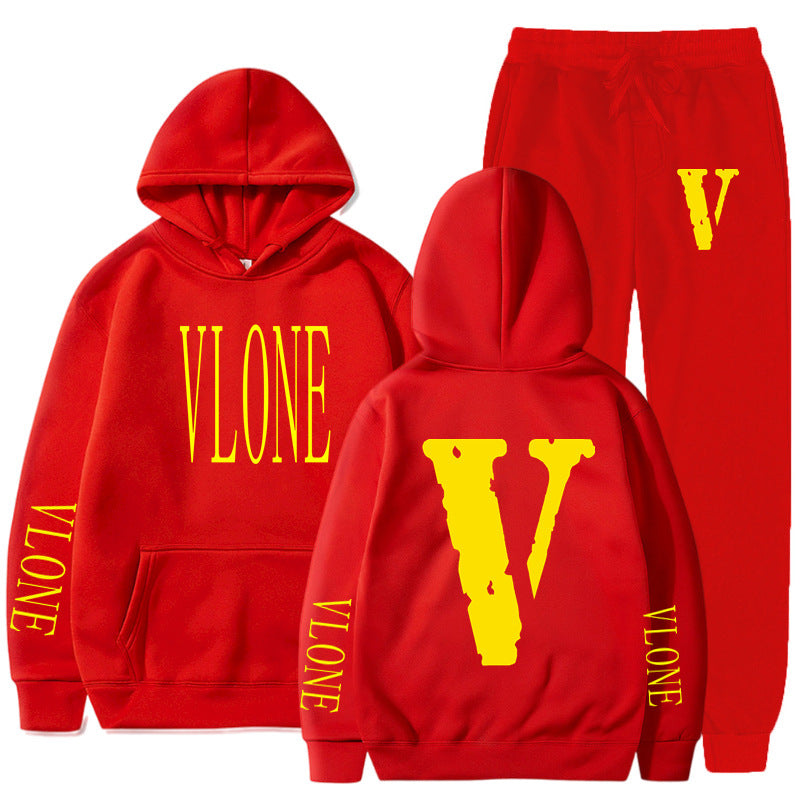 Vlone Hoodie & Pants 2 Piece Set Spring, Autumn And Winter Brushed Hoody Women'S Suit Sweater