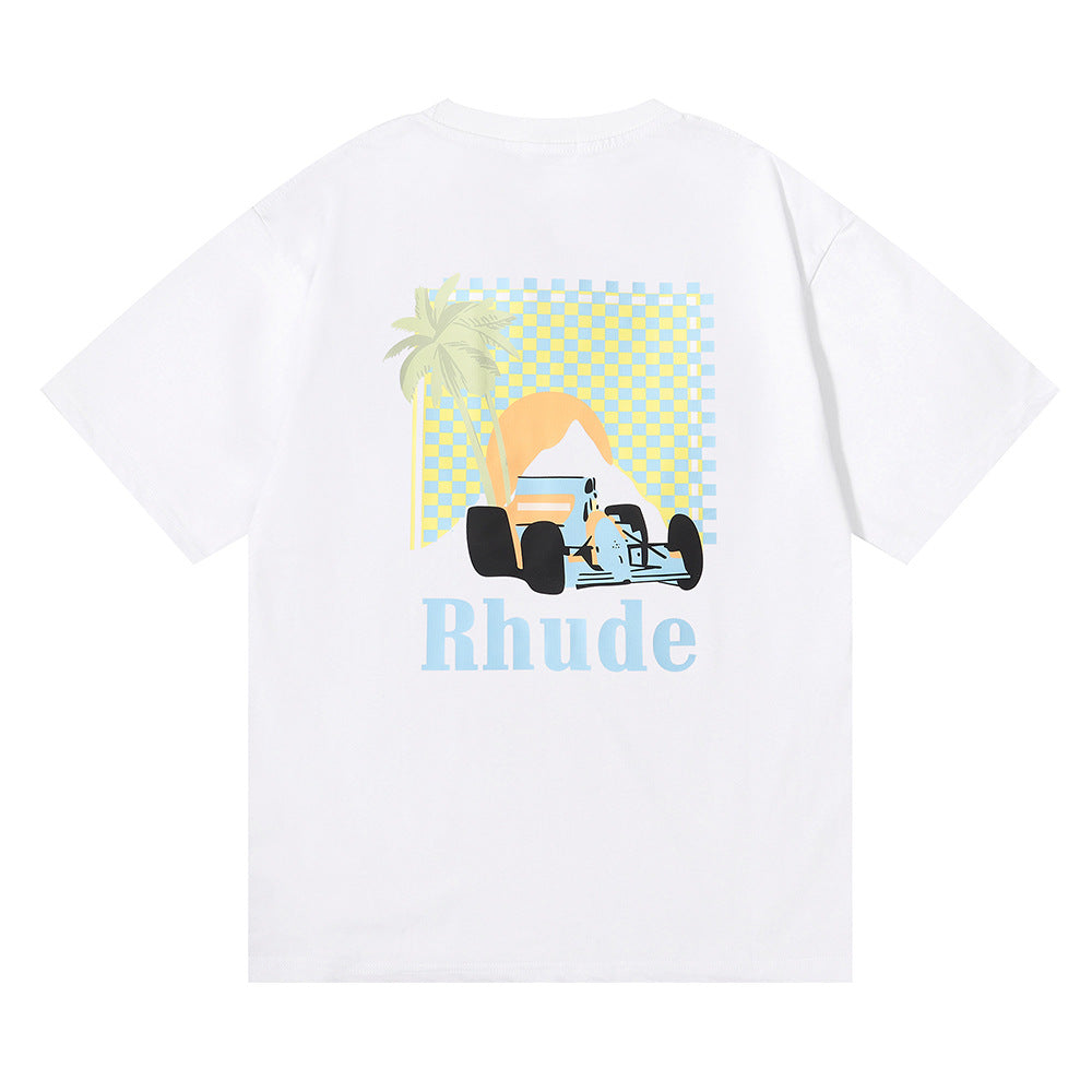 Rhude T Shirt Sunset Coconut Racing Printed Short Sleeve T-Shirt