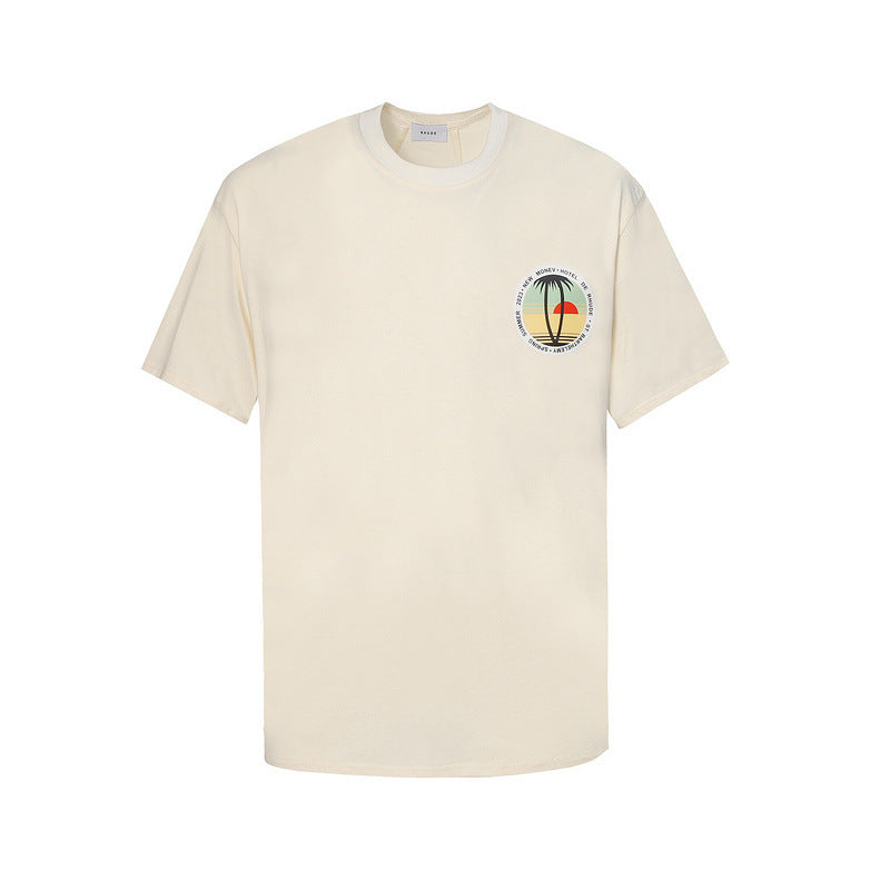 Rhude T Shirt Sunset Coconut Alphabet Print Short Sleeve T-Shirt