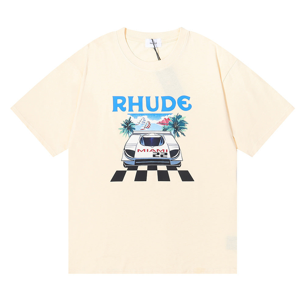 Rhude T Shirt F1 Racing Letter Logo Pattern Short Sleeve T-Shirt