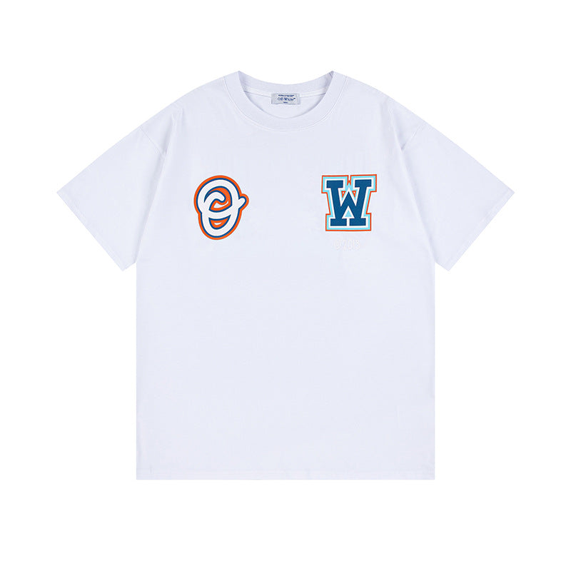 Off White T Shirts OW Cartoon Wizard Pattern Crew Neck Pullover Short Sleeves