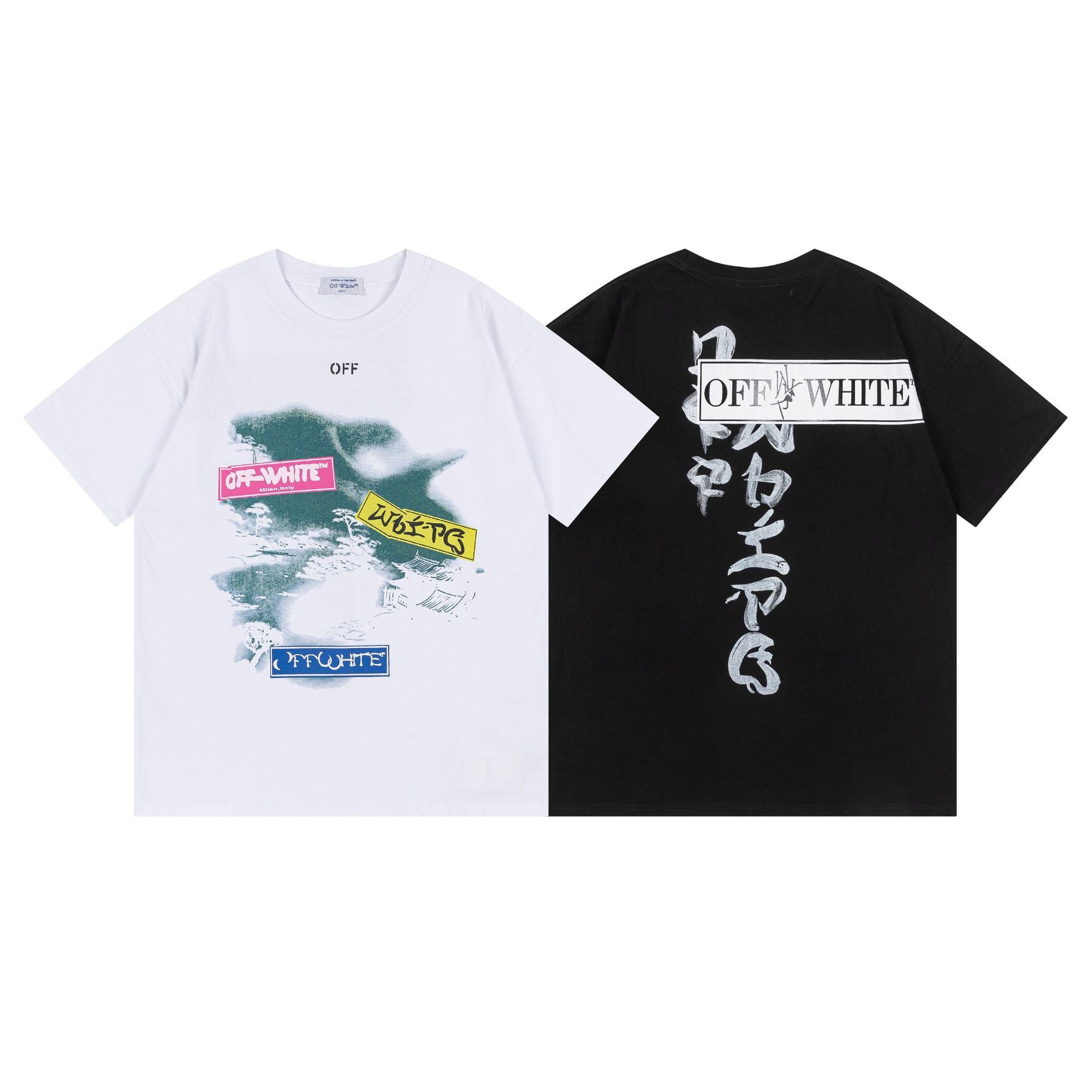 Off White T Shirts OW Village Tree Pattern Crew Neck Pullover Short Sleeves