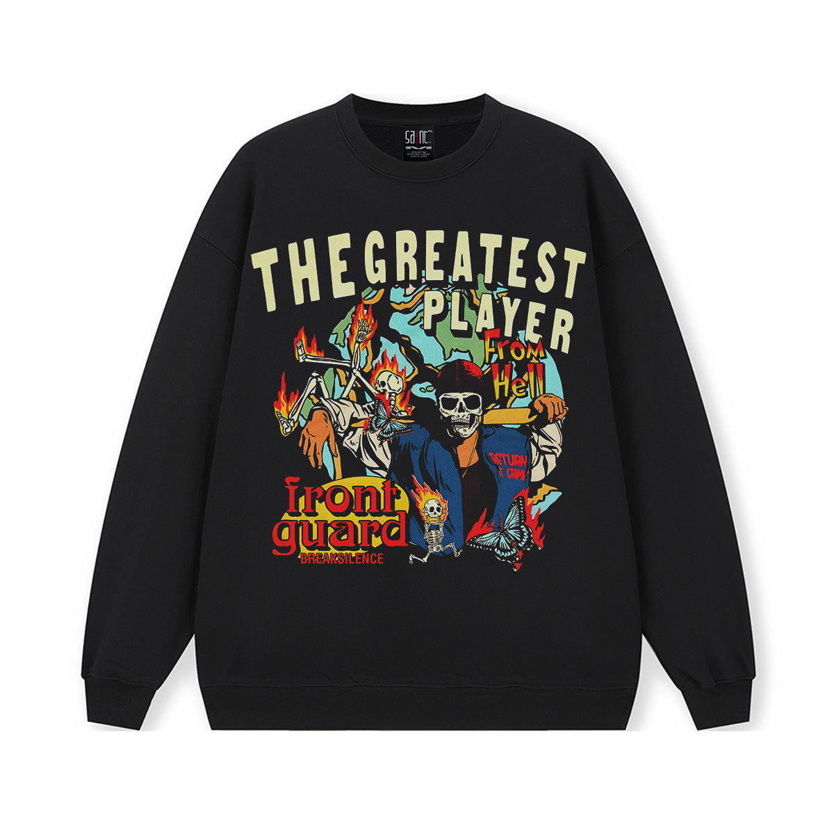 Vintage Hoodie Flame Skull Vintage Hooded Crew Neck Sweater Loose