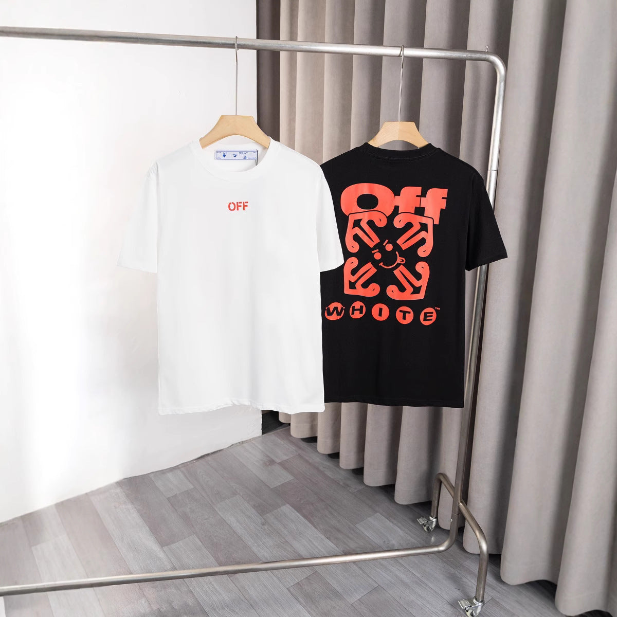 Off White T Shirts OW Cartoon Arrow Pattern Crew Neck Pullover Short Sleeves