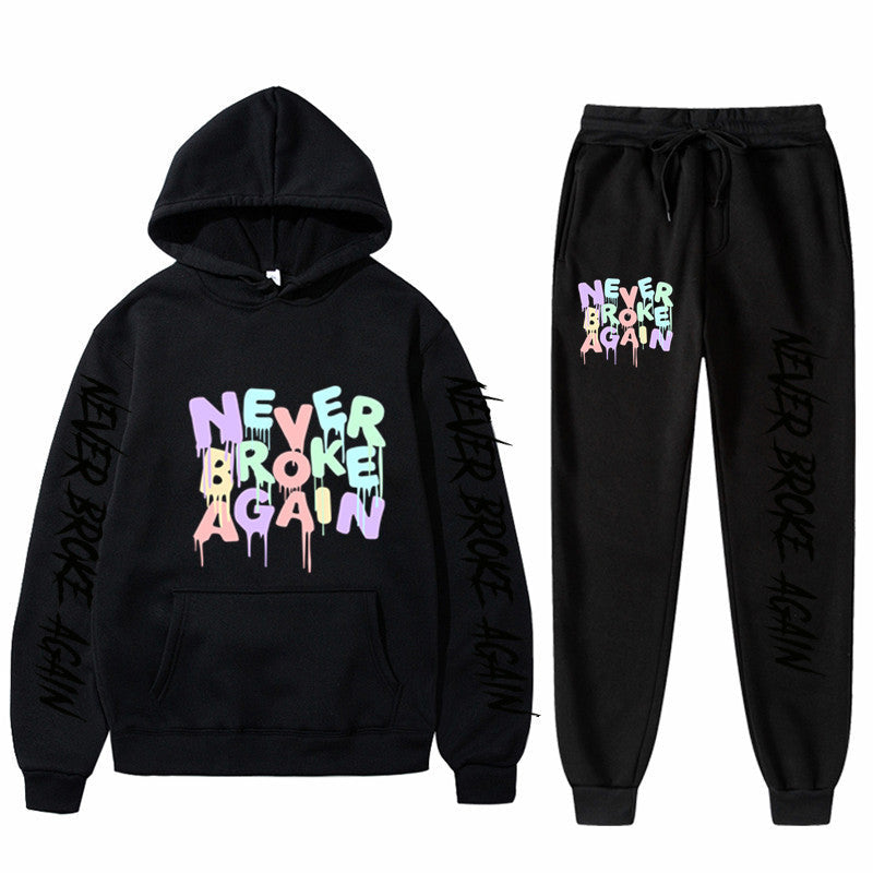 Never Broke Again Hoodie Casual Hooded Sweatshirt Casual Sports Pants