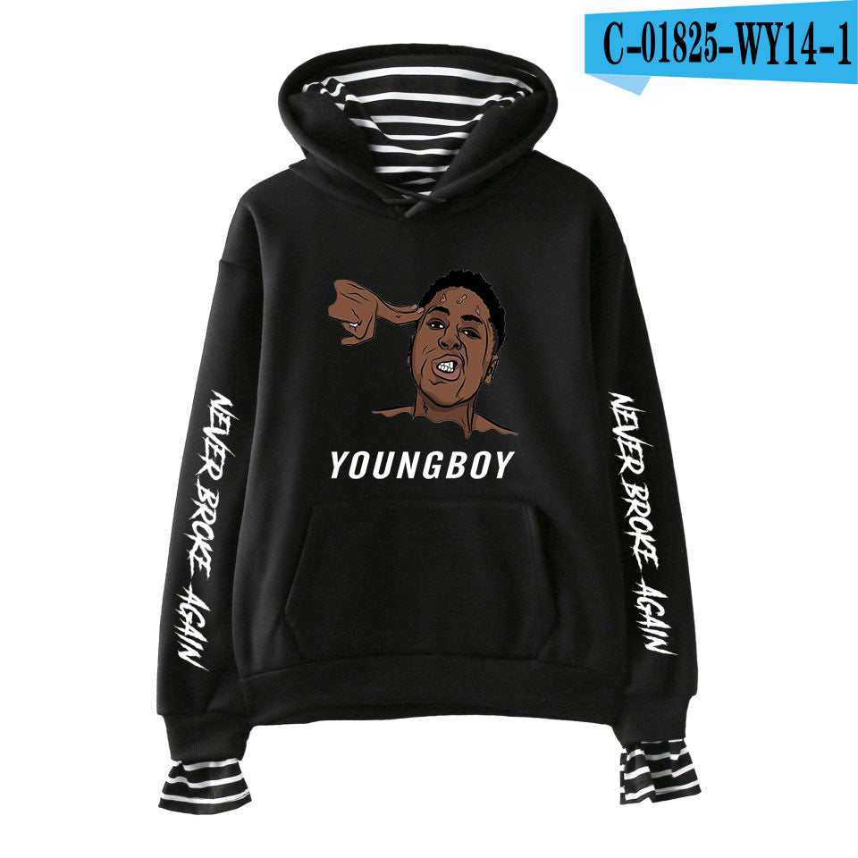 Never Broke Again Hoodie All-Match False Two-Piece Sweaters