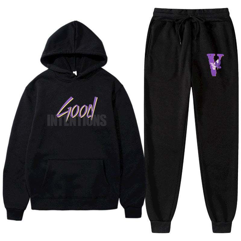 Vlone Hoodie & Pants 2 Piece Set Casual Loose Hoodie