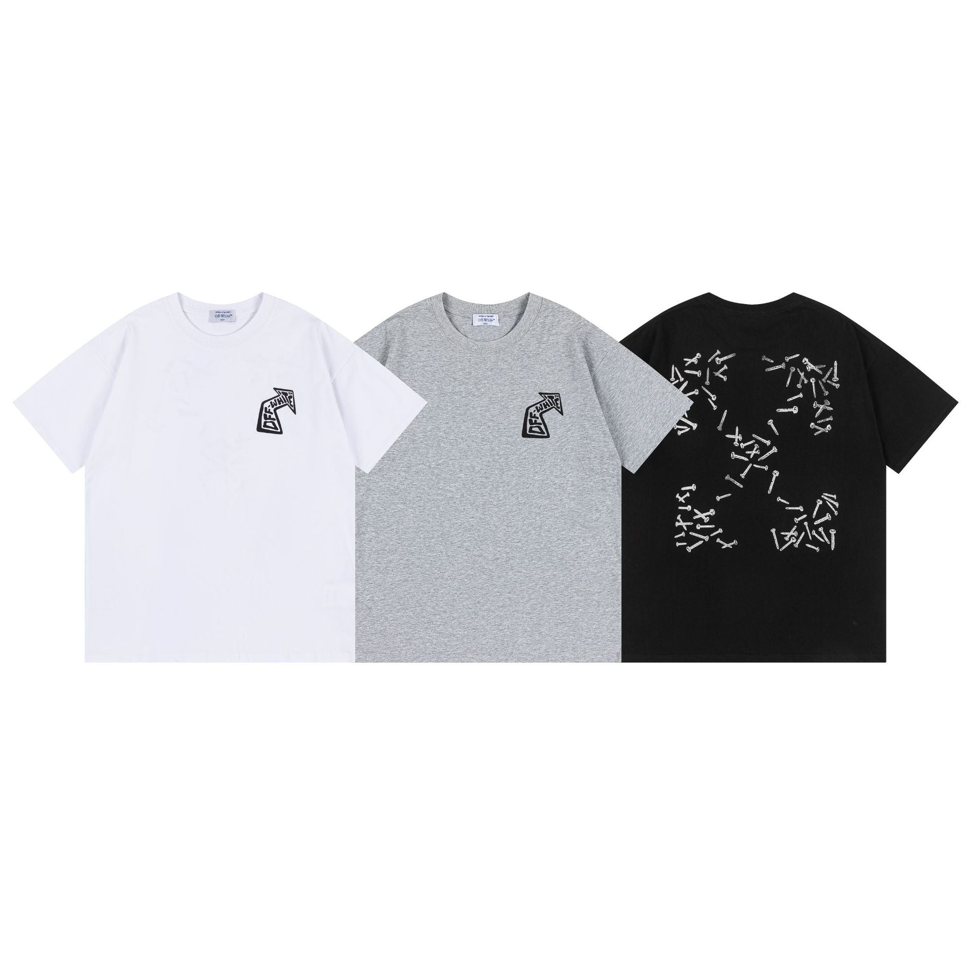 Off White T Shirts OW Nails Arrow Pattern Crew Neck Pullover Short Sleeves