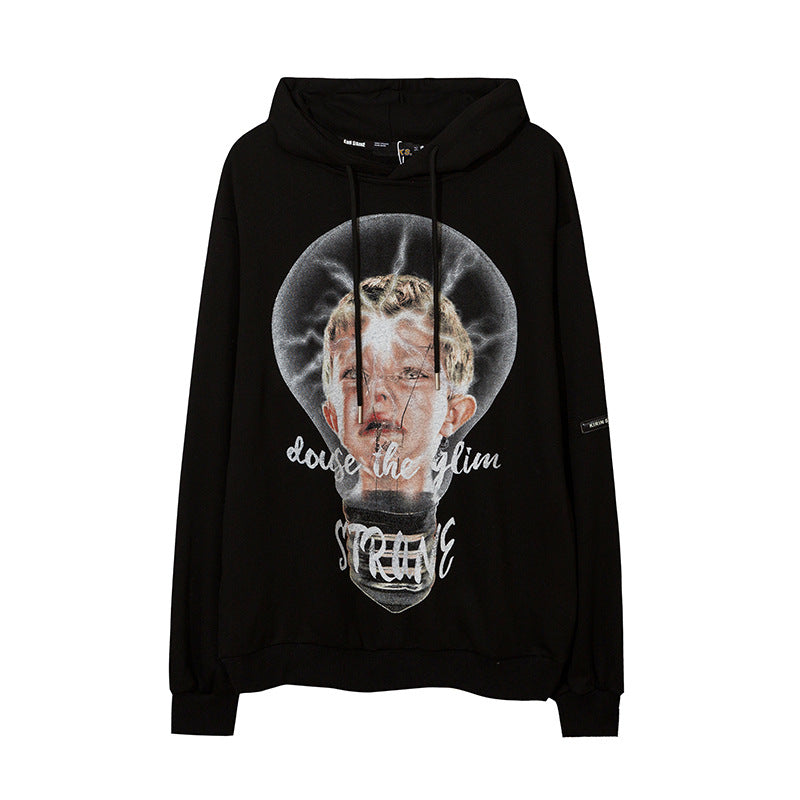 Man Fall Outfits Hip Hop Printed Hoodie Men's and Women's Pullover Black White Autumn and Winter