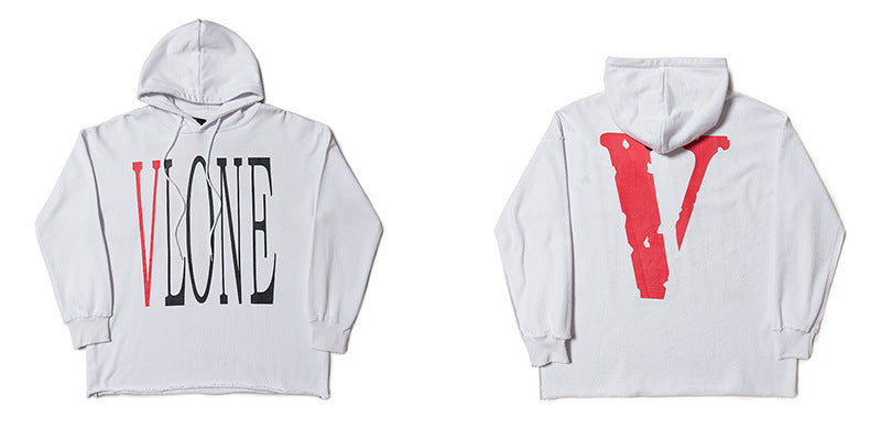 Vlone Hoodie Autumn And Winter Clothes Black And White Large V-Shaped Female Men And Women Couple Hooded Sweater