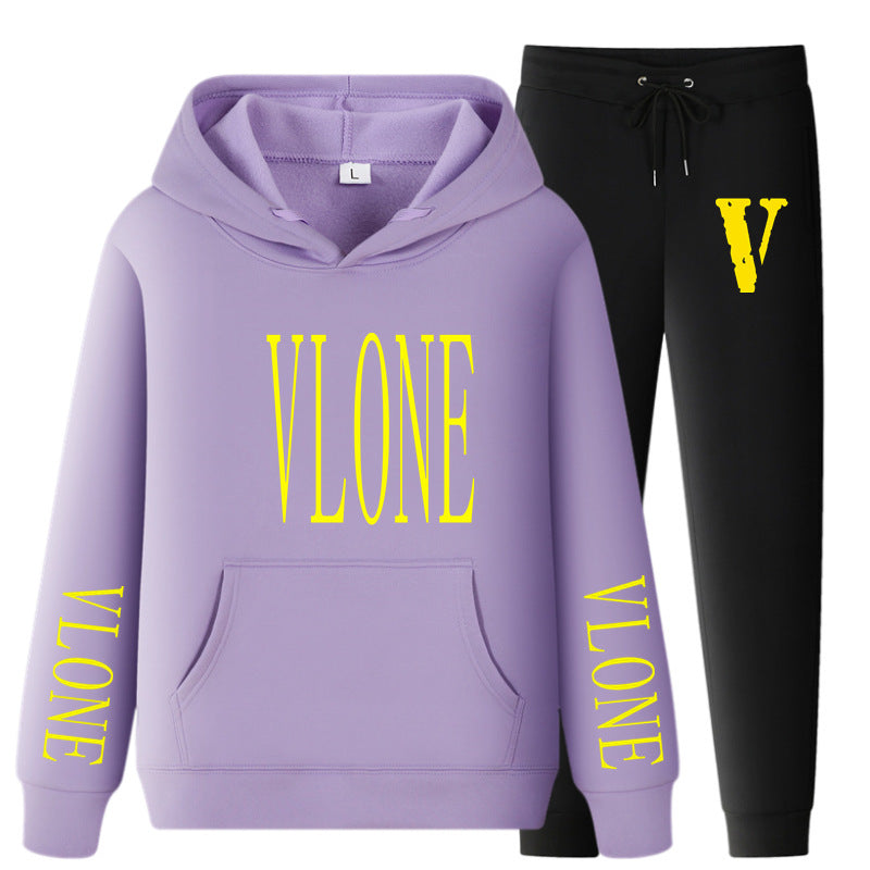 Vlone Hoodie & Pants 2 Piece Set Hoodie Men'S Women'S Pullover Outer Coat Suit