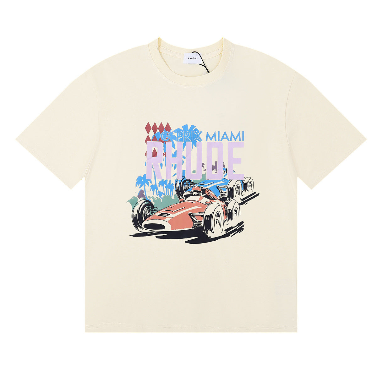 Rhude T Shirt Alphabet Coconut Racing Pattern Short Sleeve T-Shirt