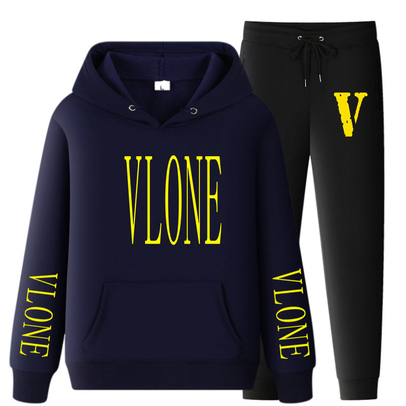 Vlone Hoodie & Pants 2 Piece Set Hoodie Men'S Women'S Pullover Outer Coat Suit
