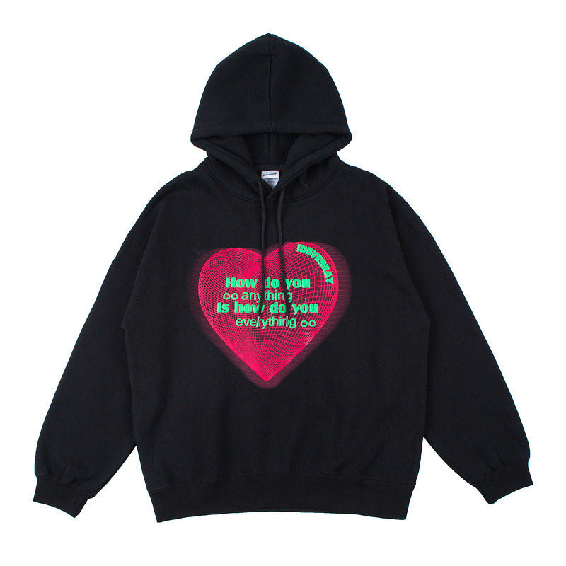 Man Fall Outfits Love Printed Hoodie Autumn and Winter Loose Pullover Sports Hoodie