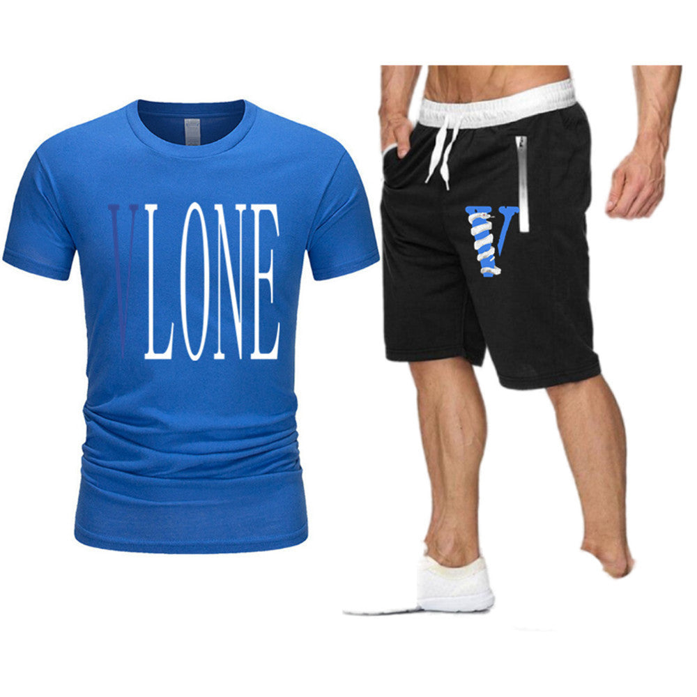 Vlone T Shirts & Shorts 2 Piece Set Letter Printing Summer Menswear Casual
