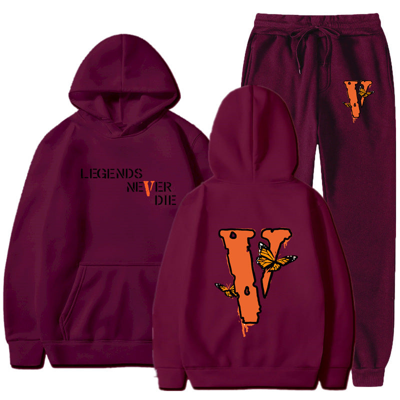 Vlone Hoodie & Pants 2 Piece Set Men'S Printed Hoodie Autumn Winter Sweater