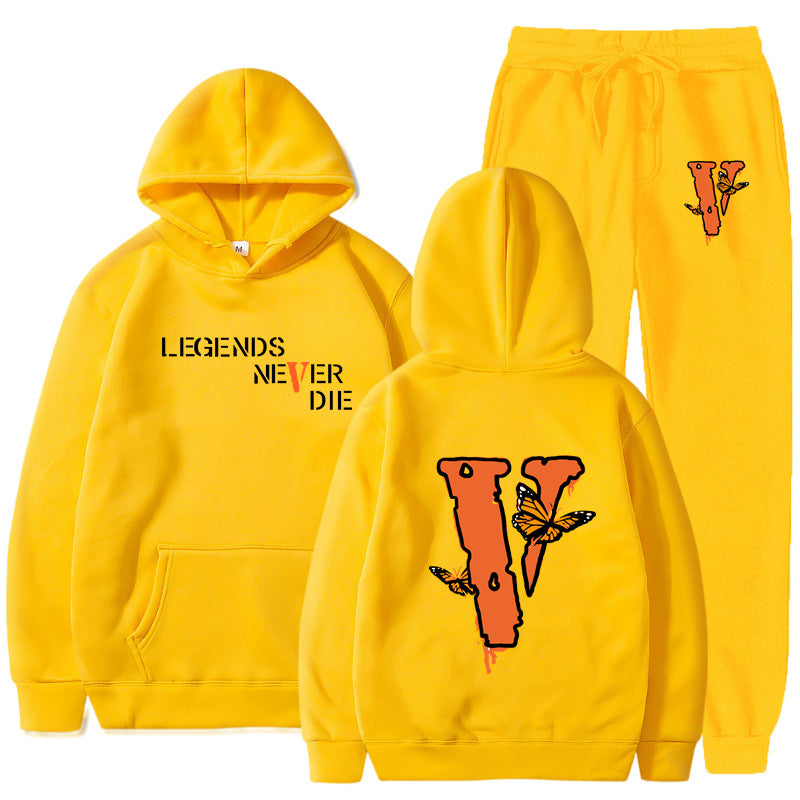 Vlone Hoodie & Pants 2 Piece Set Men'S Printed Hoodie Autumn Winter Sweater