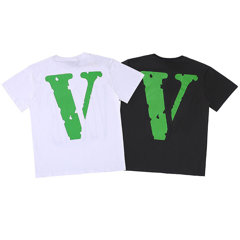 Vlone T Shirt Green Big V Hip Hop Style Men'S And Women'S Round Neck Short Sleeve T-Shirt