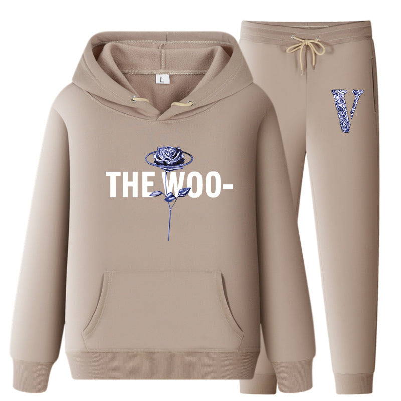 Vlone Hoodie & Pants 2 Piece Set V Printing Stylish Casual Hooded