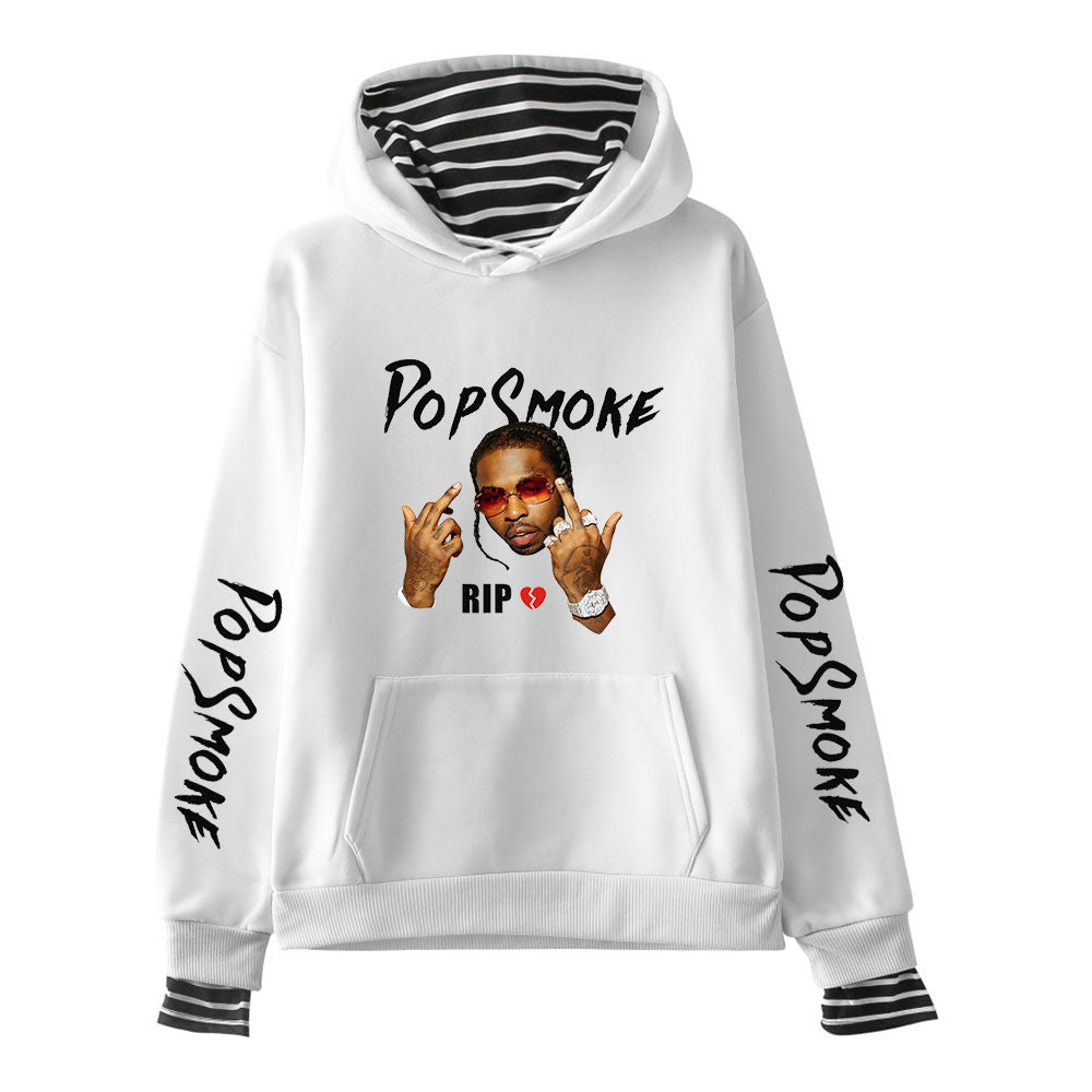 Pop Smoke Hoodies Rapper Print Fake Two Pieces with Cap