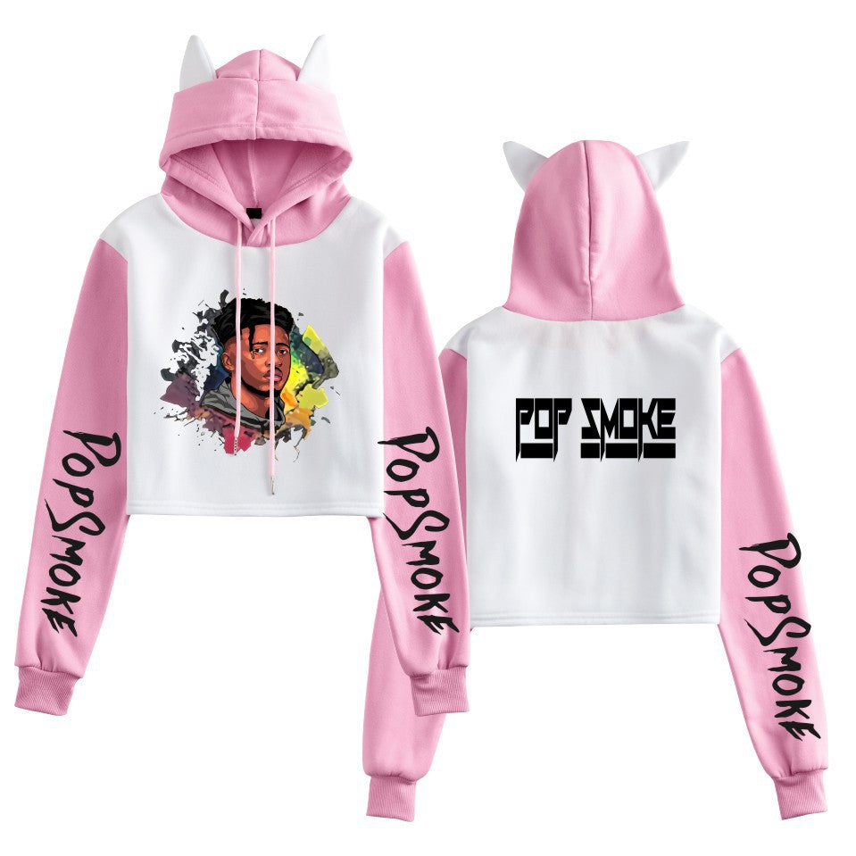 Pop Smoke Hoodies Rapper Print Contrast Color Cat Ears