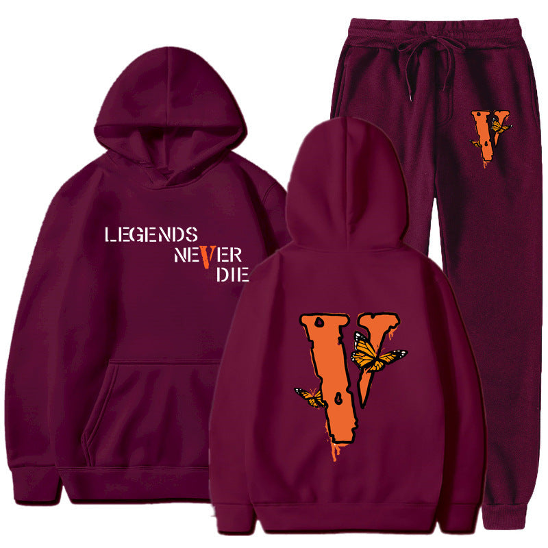 Vlone Hoodie & Pants 2 Piece Set Men'S Printed Hoodie Autumn Winter Sweater