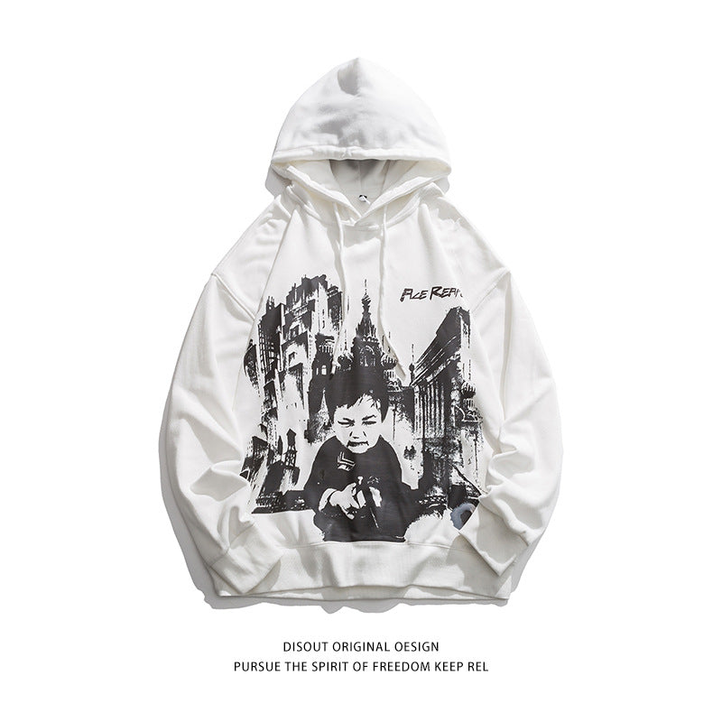 Man Fall Outfis Autumn Hip Hop Printed Hoodie Loose Top