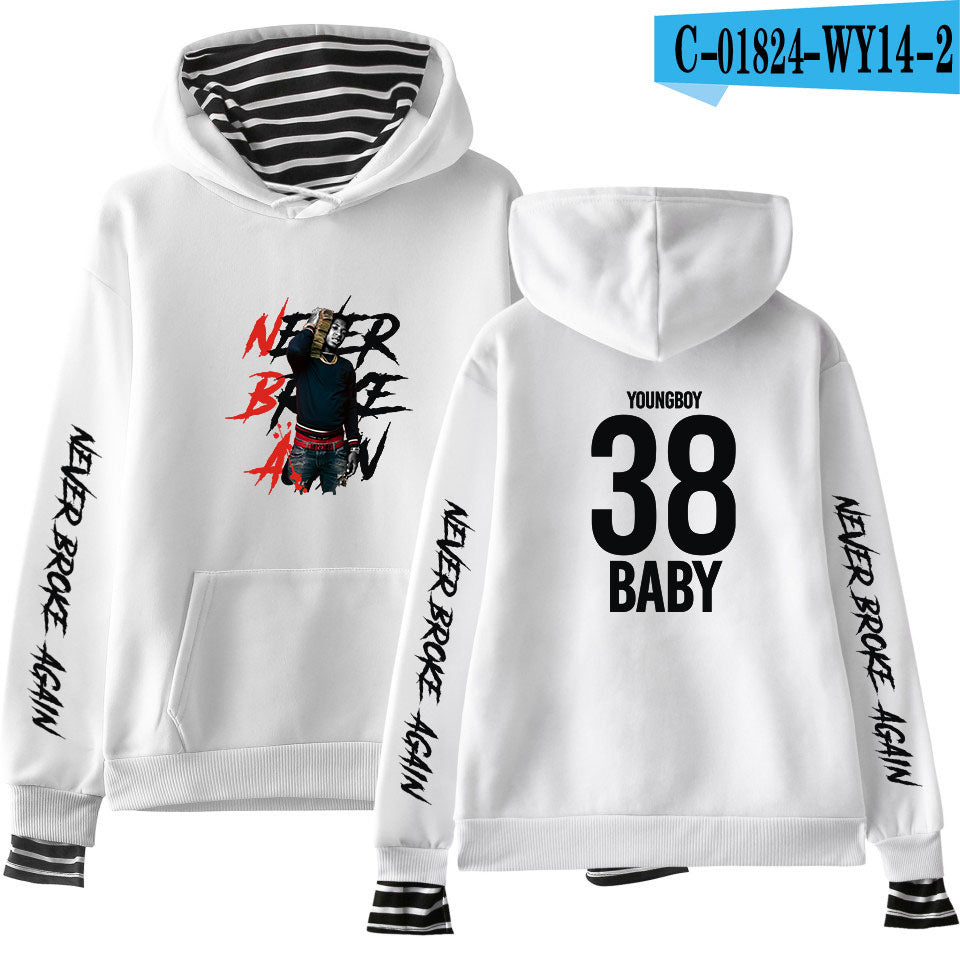 Never Broke Again Hoodie All-Match False Two-Piece Sweaters