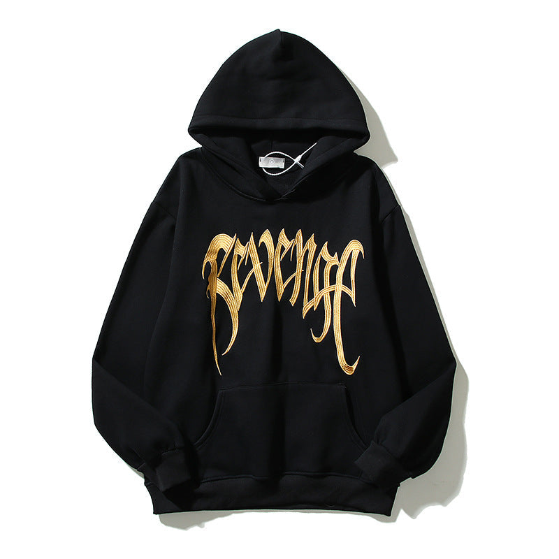 Revenge Hoodie Black Gold Embroidered Loose-Fitting Hoodie Sweater Couple