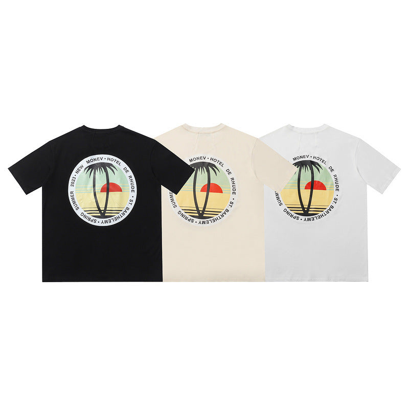 Rhude T Shirt Sunset Coconut Alphabet Print Short Sleeve T-Shirt