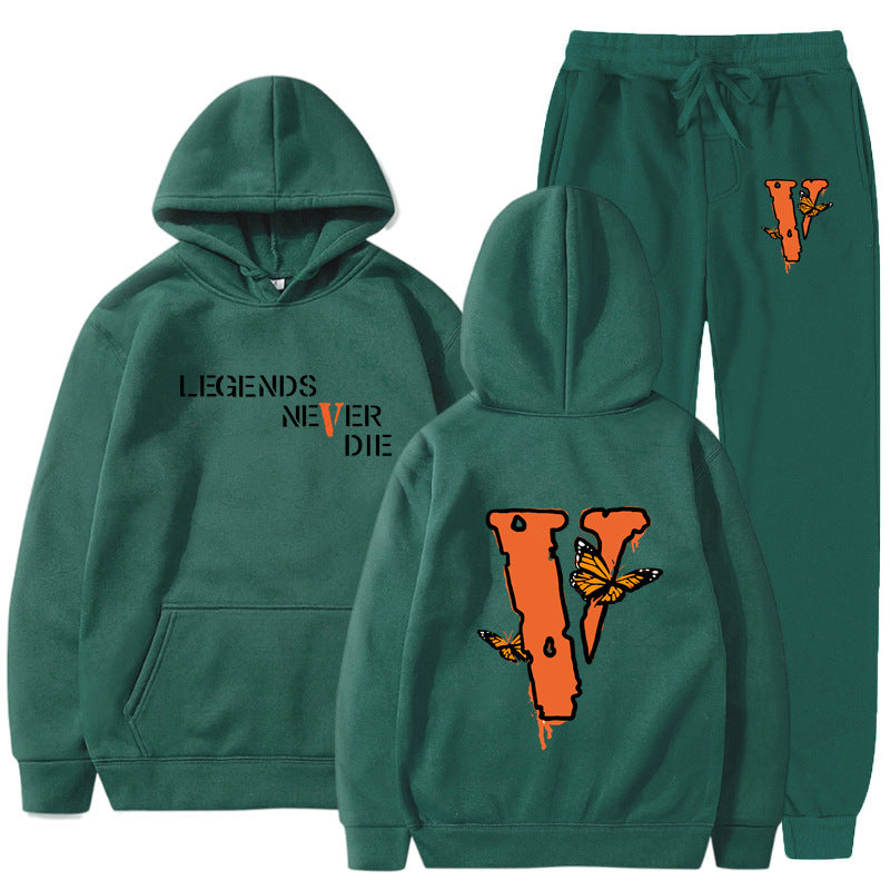 Vlone Hoodie & Pants 2 Piece Set Men'S Printed Hoodie Autumn Winter Sweater