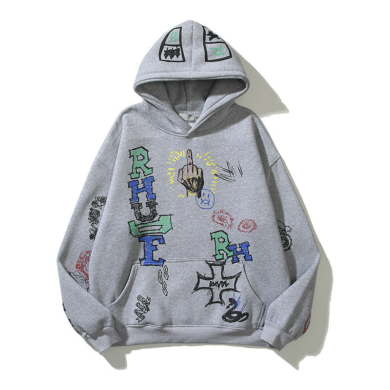 Kanye West Sunday Service Hoodie Autumn And Winter Hand Painted Graffiti Couple Hooded Sweater