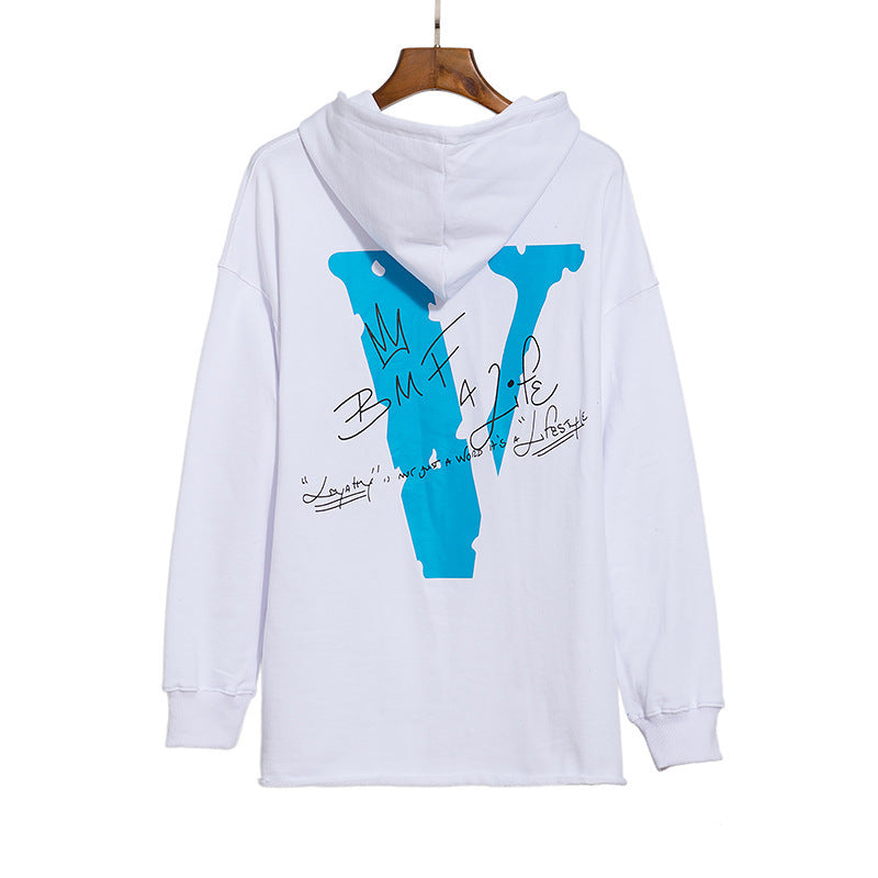 Vlone Hoodie Big V Men'S And Women'S Street Style Loose Hooded Sweater
