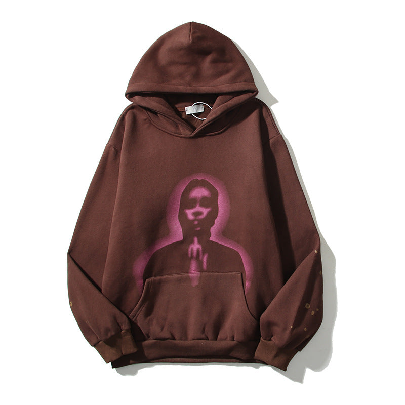 Kanye West Sunday Service Hoodie Portrait And Spider Print Brown Hoodie