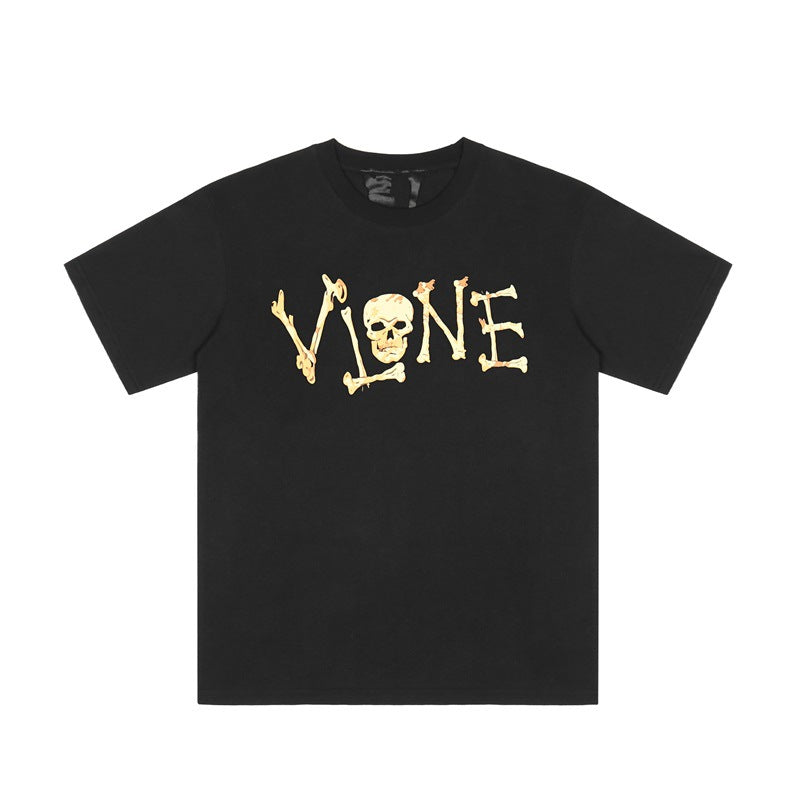 Asap Rocky T Shirts VLONE ASAP ROCKY Halloween Skull Bone Print Loose Short Sleeve T-Shirt