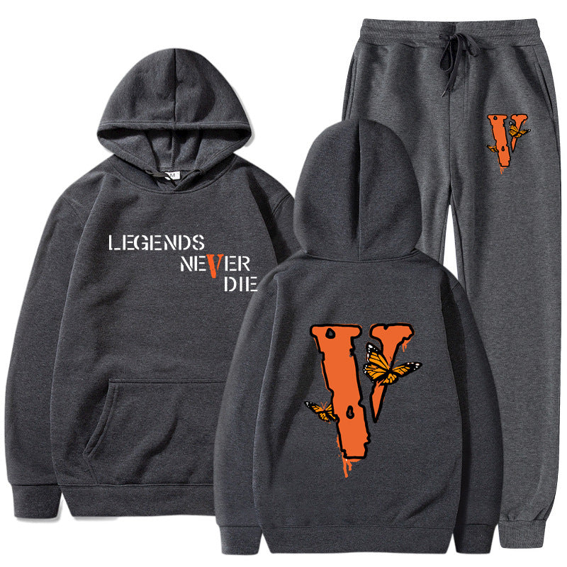 Vlone Hoodie & Pants 2 Piece Set Men'S Printed Hoodie Autumn Winter Sweater