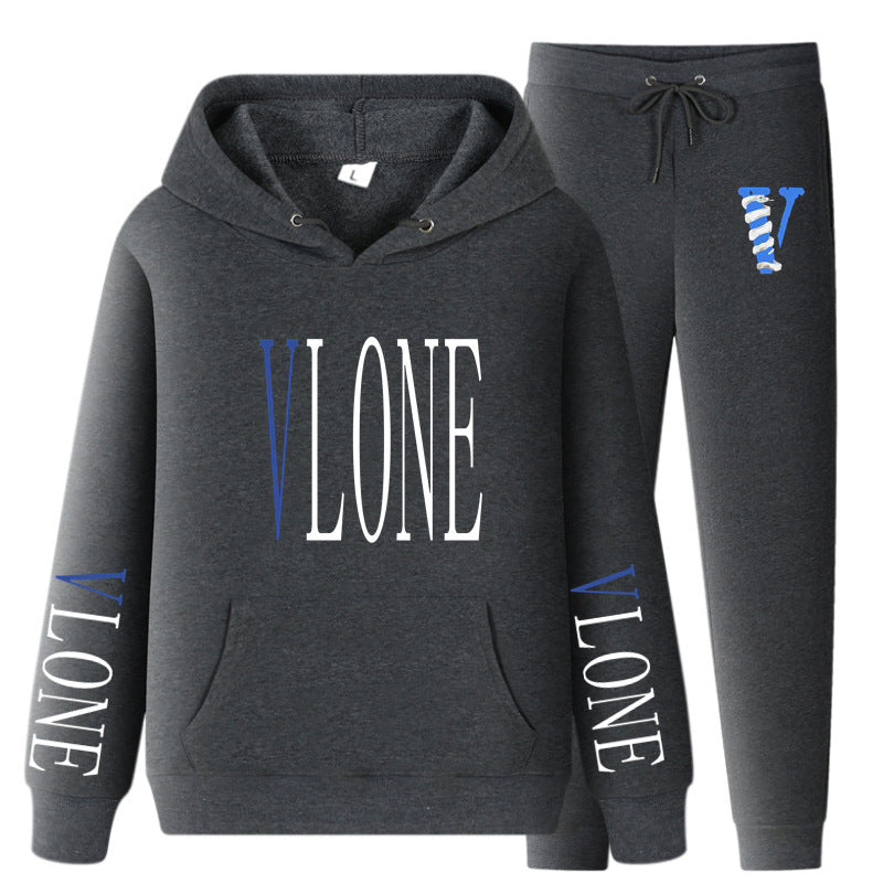 Vlone Hoodie & Pants 2 Piece Set Sweatshirt Autumn Print Baggy Coat
