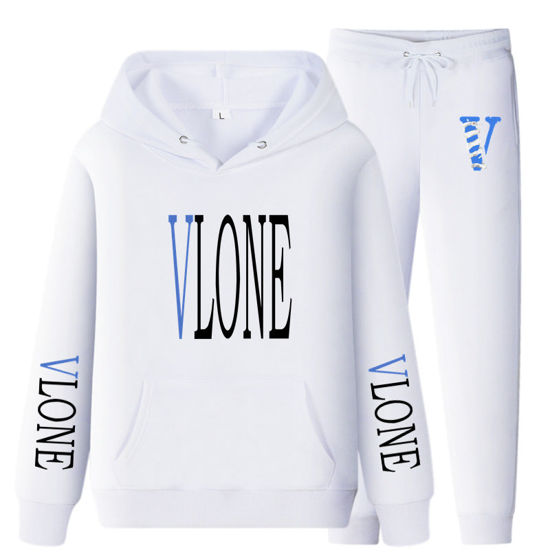 Vlone Hoodie & Pants 2 Piece Set Sweatshirt Autumn Print Baggy Coat
