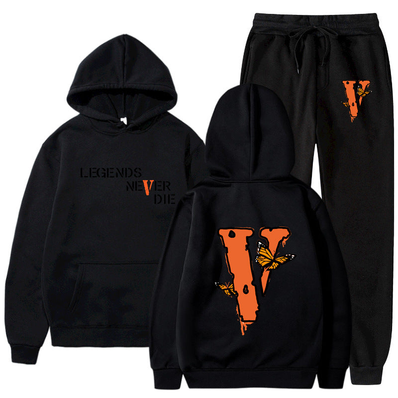 Vlone Hoodie & Pants 2 Piece Set Men'S Printed Hoodie Autumn Winter Sweater